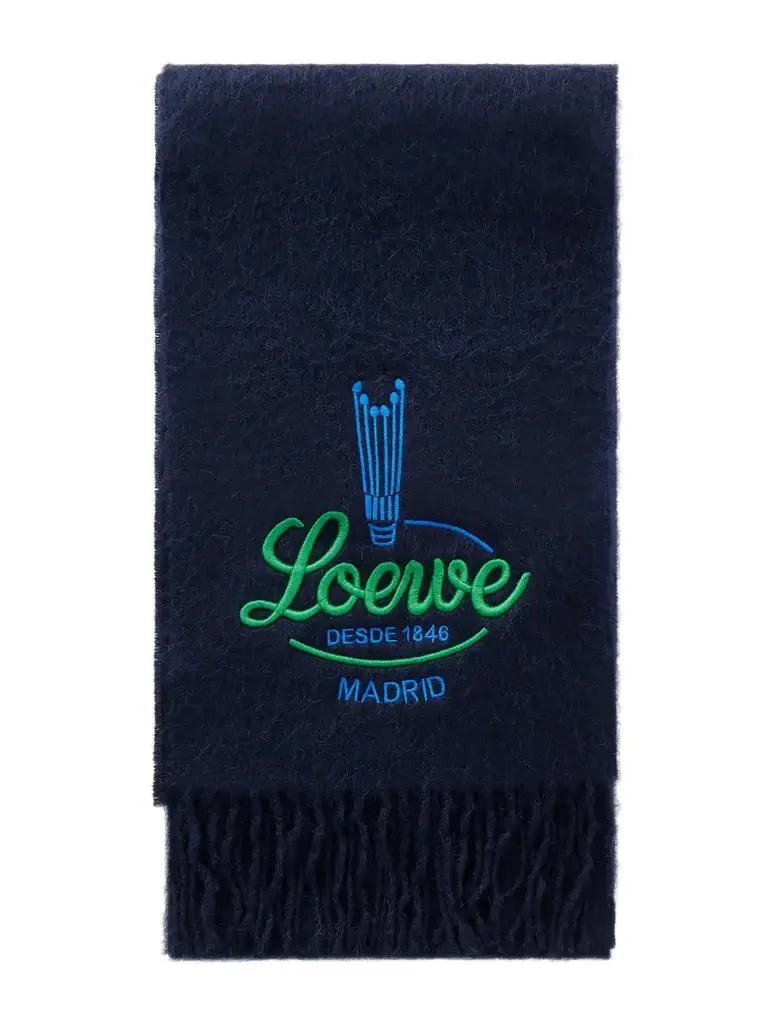 Loewe Logo-embroidered Fringed Alpaca And Wool-blend Scarf