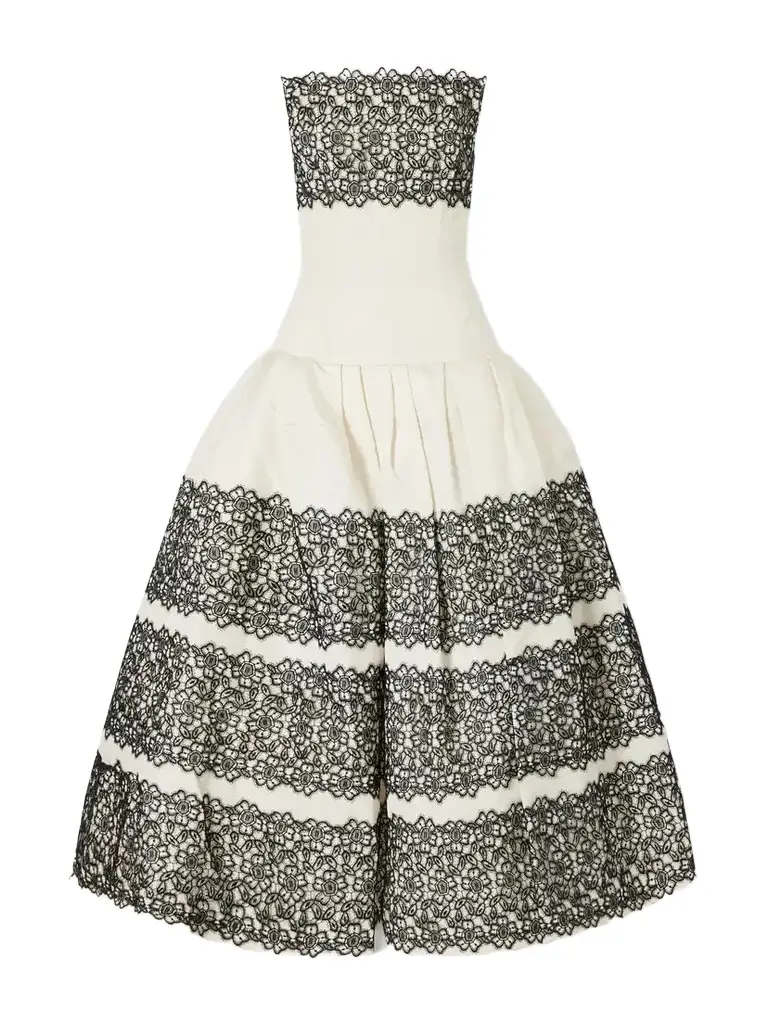 Carolina Herrera Strapless Lace-trimmed Silk-faille Gown