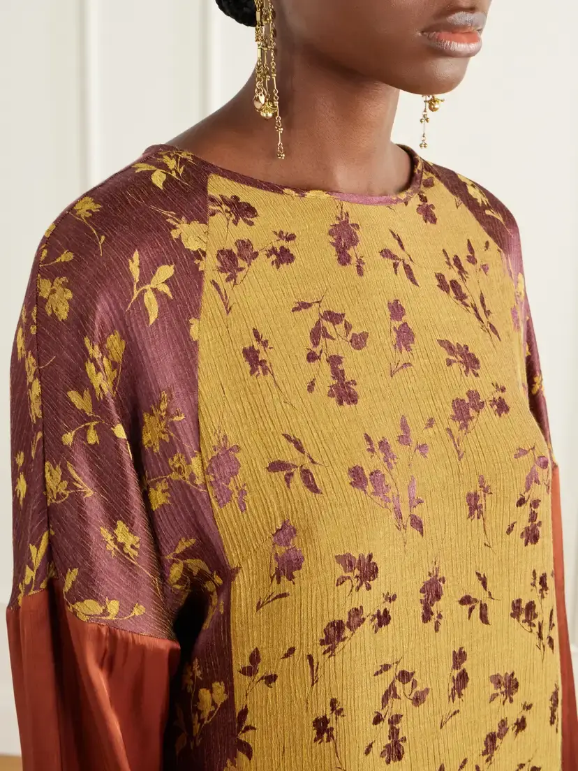 Dries Van Noten Crinkled Satin-trimmed Floral-jacquard Crepe Midi Dress | Thumbnail 4 Dries Van Noten Crinkled Satin-trimmed Floral-jacquard Crepe Midi Dress | Thumbnail 4