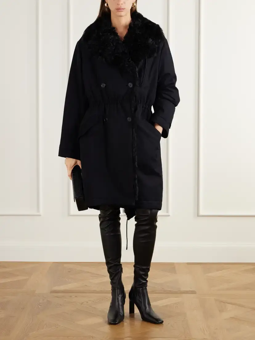 TOTEME Double-breasted Shearling-trimmed Organic Cotton Woven Coat | Thumbnail 2