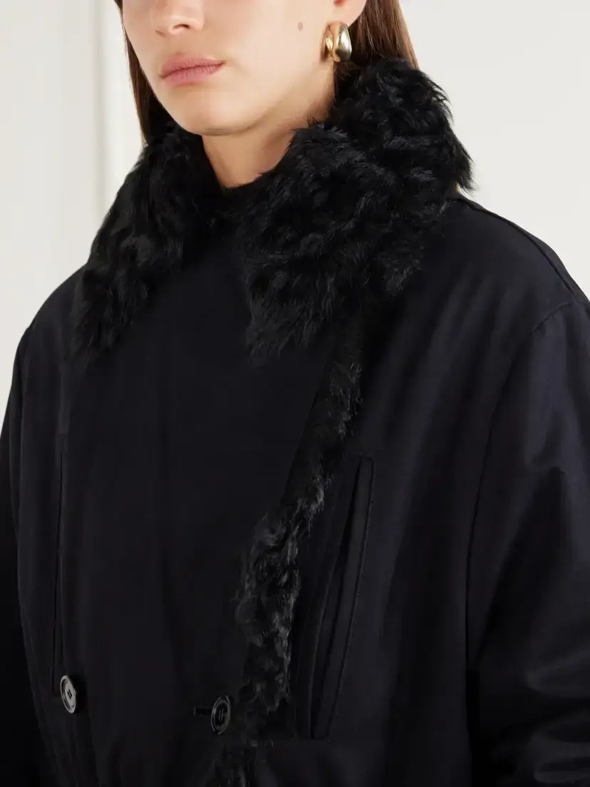 TOTEME Double-breasted Shearling-trimmed Organic Cotton Woven Coat | Thumbnail 4
