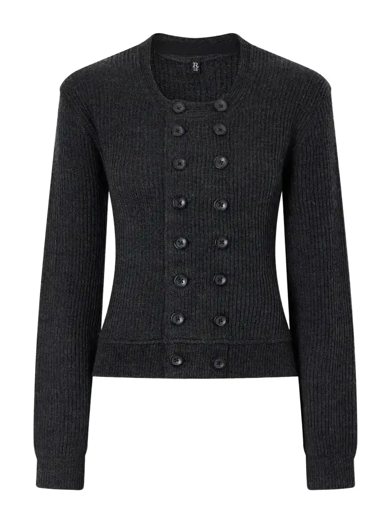Double-breasted Ribbed-knit Merino Wool Cardigan