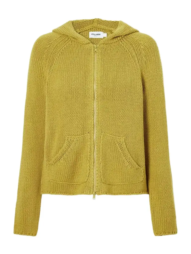 STILL HERE Bear Hooded Cotton Cardigan