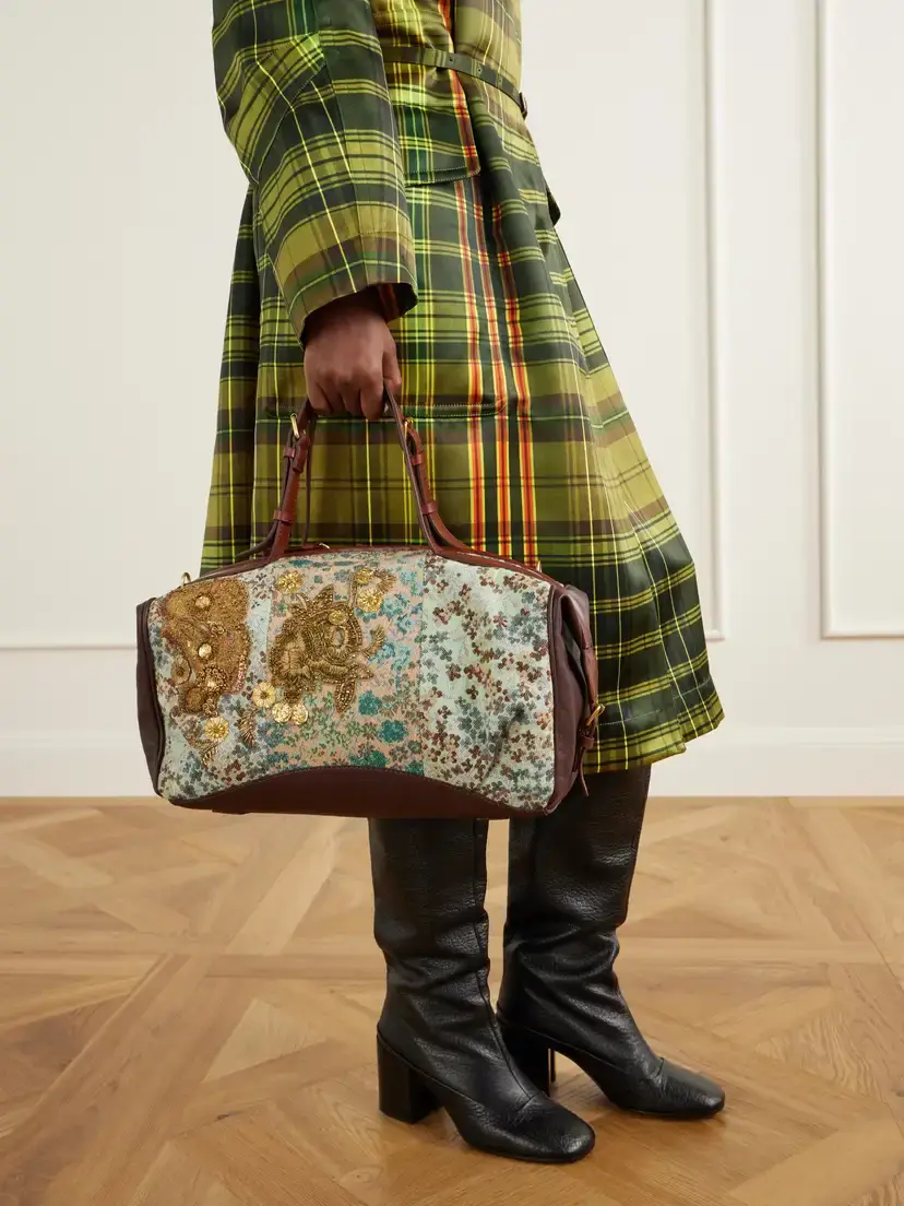 Dries Van Noten Bead-embellished Leather-trimmed Floral-jacquard Weekend Bag | Thumbnail 2 Dries Van Noten Bead-embellished Leather-trimmed Floral-jacquard Weekend Bag | Thumbnail 2
