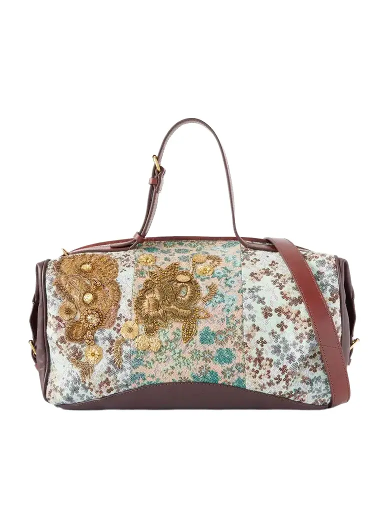 Dries Van Noten Bead-embellished Leather-trimmed Floral-jacquard Weekend Bag