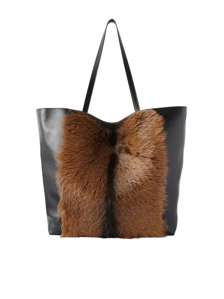 TOTEME Roam Pony Hair-trimmed Leather Tote