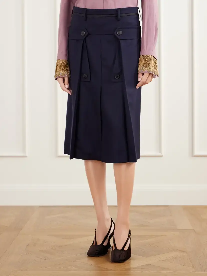 Dries Van Noten Pleated Wool And Cotton-blend Midi Skirt | Thumbnail 3 Dries Van Noten Pleated Wool And Cotton-blend Midi Skirt | Thumbnail 3