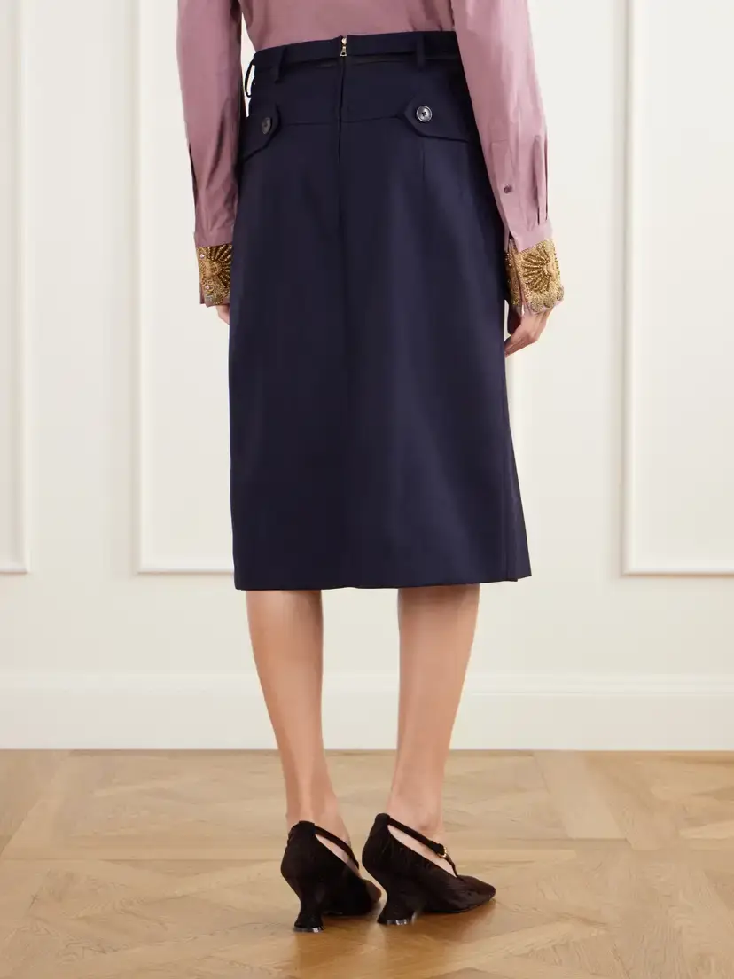 Dries Van Noten Pleated Wool And Cotton-blend Midi Skirt | Thumbnail 4 Dries Van Noten Pleated Wool And Cotton-blend Midi Skirt | Thumbnail 4