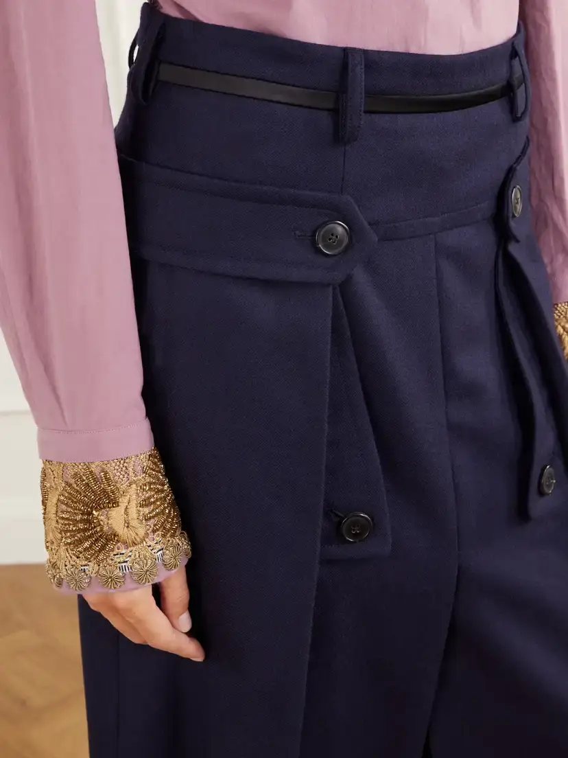 Dries Van Noten Pleated Wool And Cotton-blend Midi Skirt | Thumbnail 5 Dries Van Noten Pleated Wool And Cotton-blend Midi Skirt | Thumbnail 5