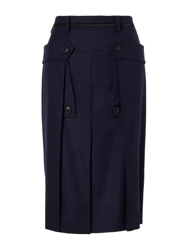 Pleated Wool And Cotton-blend Midi Skirt