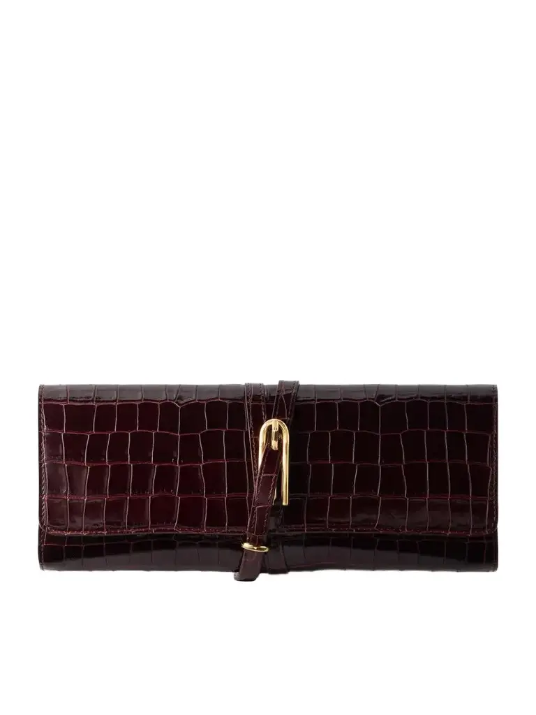 Belted Croc-effect Leather Clutch Belted Croc-effect Leather Clutch