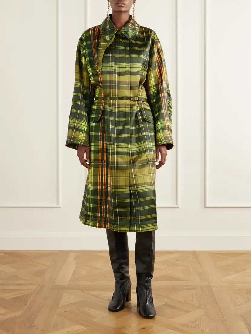 Dries Van Noten Belted Checked Duchess-satin Coat | Thumbnail 3
