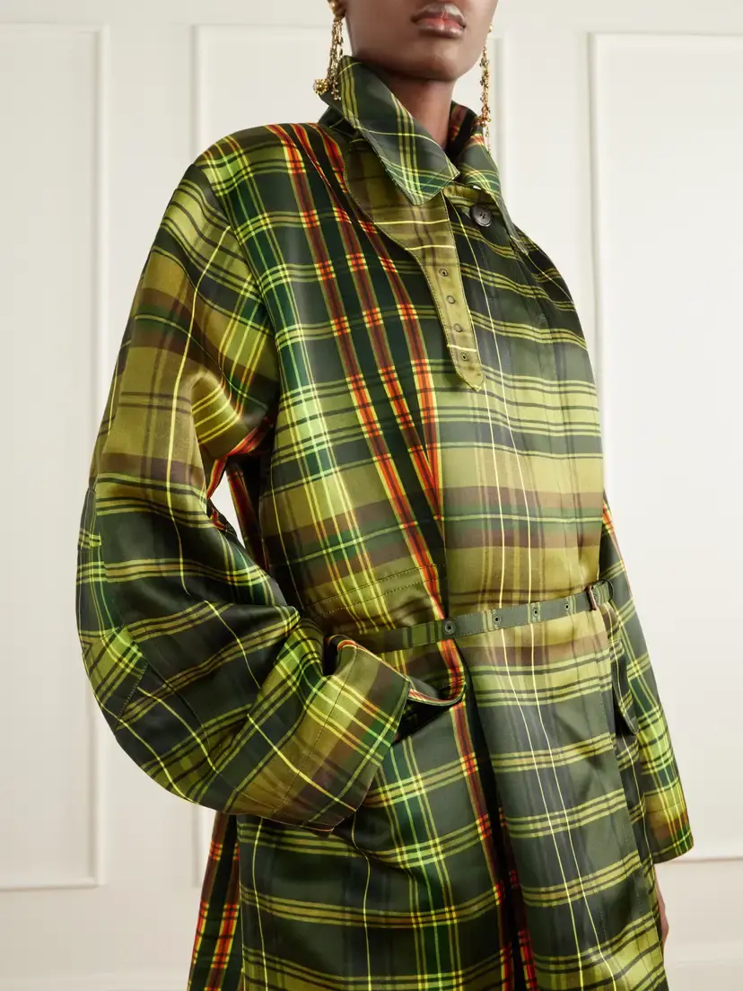 Dries Van Noten Belted Checked Duchess-satin Coat | Thumbnail 5