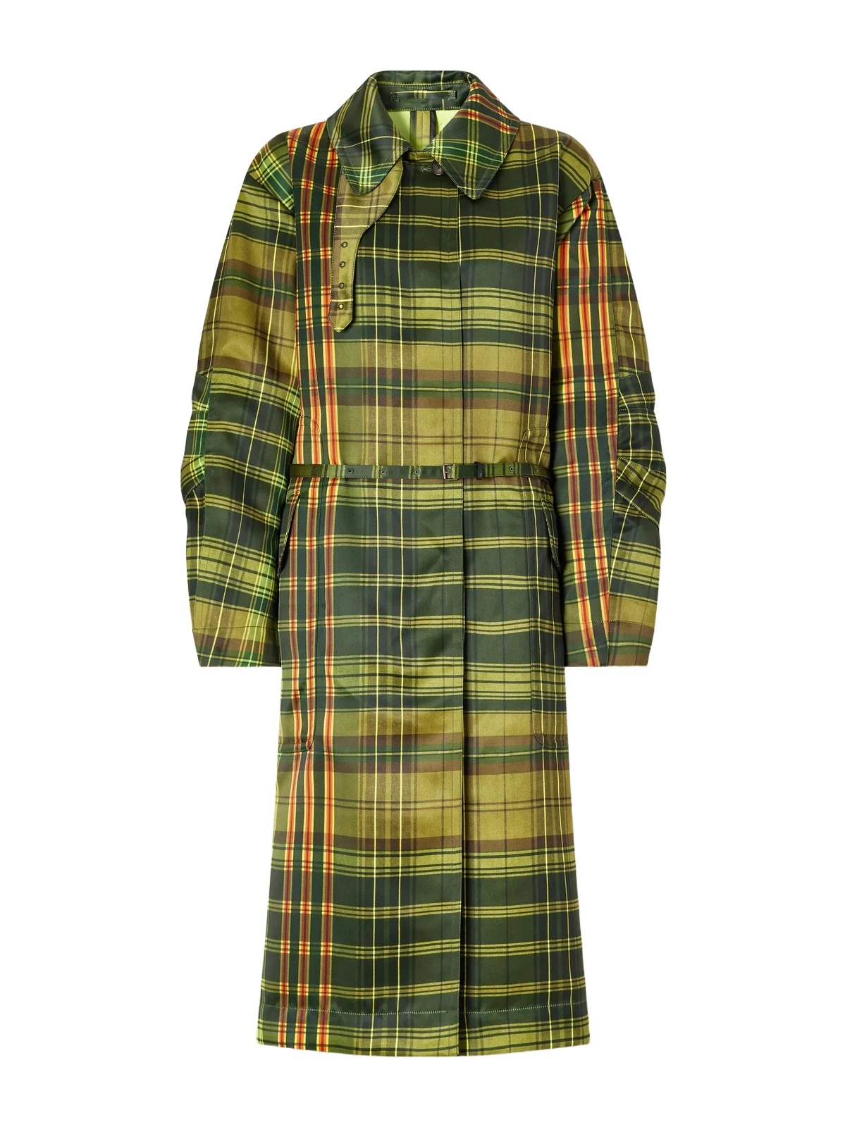 Belted Checked Duchess-satin Coat Belted Checked Duchess-satin Coat