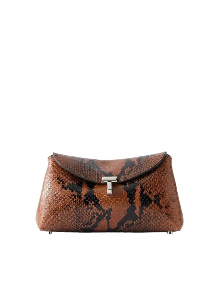 TOTEME T-lock Mini Snake-effect Leather Clutch