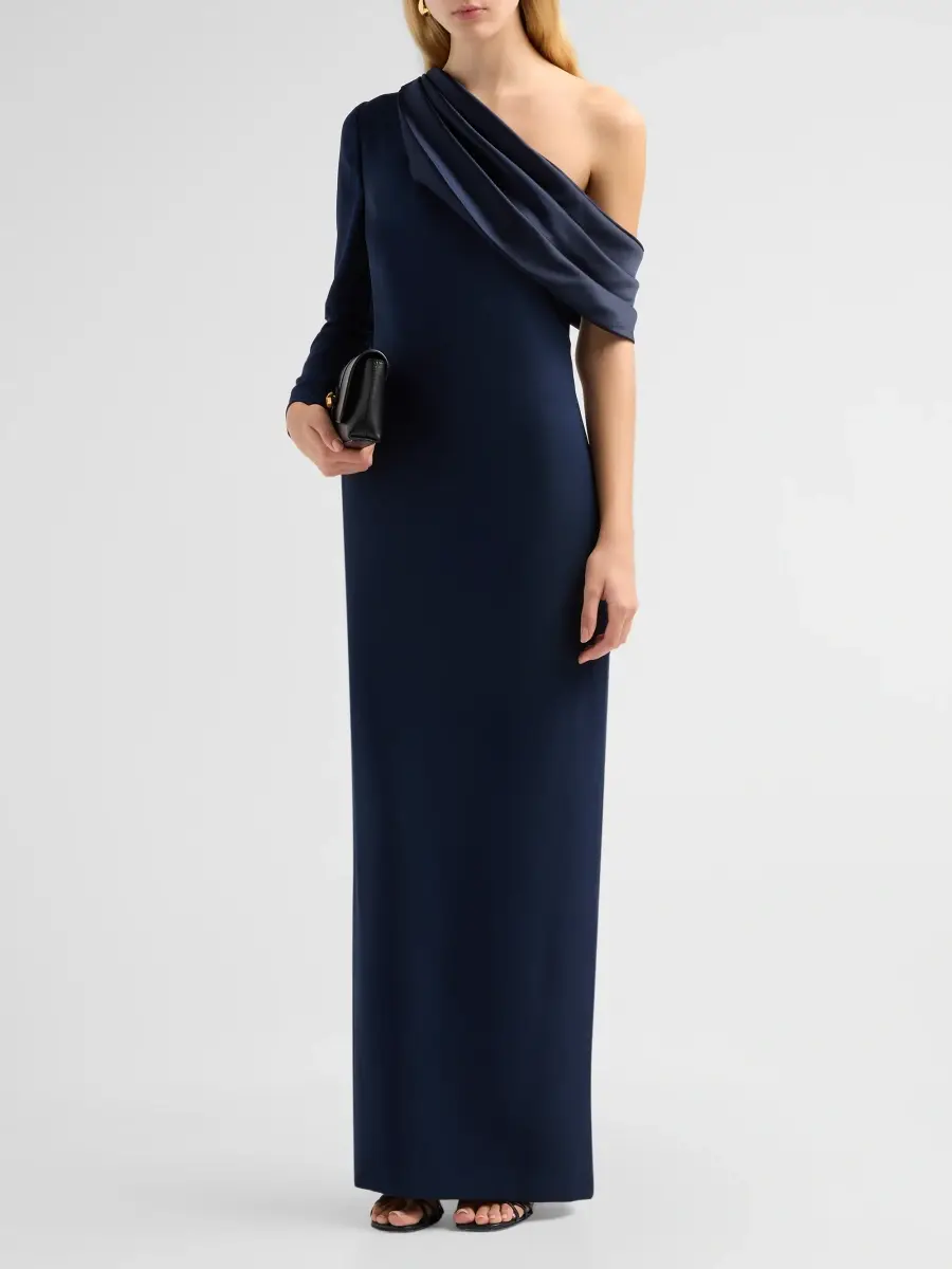 BADGLEY MISCHKA Women's Draped One-Shoulder Column Gown | Thumbnail 4 BADGLEY MISCHKA Women's Draped One-Shoulder Column Gown | Thumbnail 4