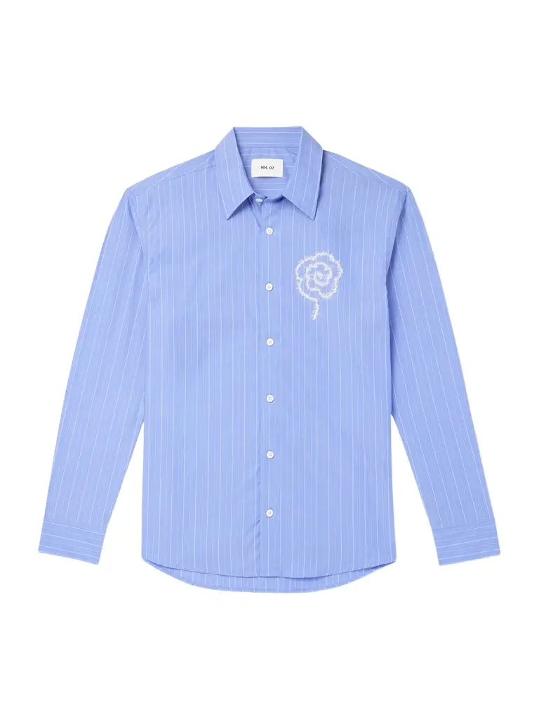 NN07 Quinsy App 5322 Embroidered Striped Supima Cotton-Poplin Shirt - Men