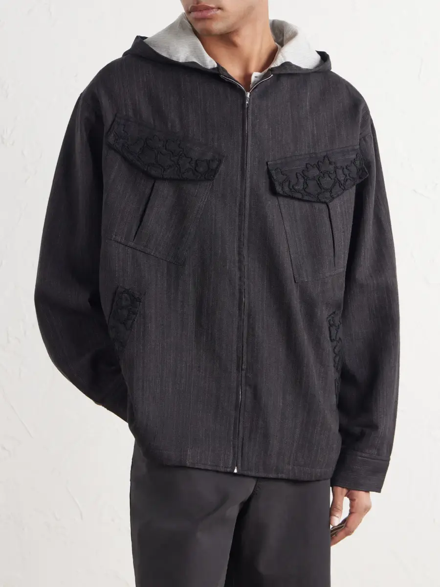 Kartik Research Hooded Embroidered Wool and Linen-Blend Canvas Jacket - Men | Thumbnail 3 Kartik Research Hooded Embroidered Wool and Linen-Blend Canvas Jacket - Men | Thumbnail 3