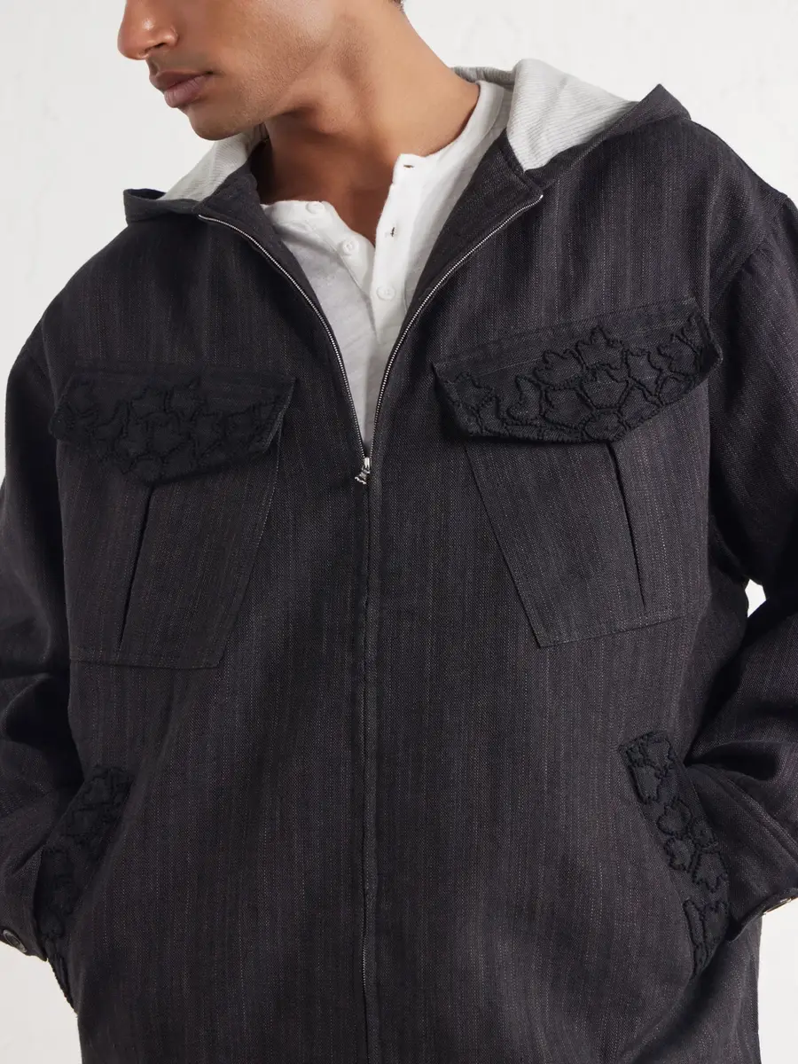 Kartik Research Hooded Embroidered Wool and Linen-Blend Canvas Jacket - Men | Thumbnail 5 Kartik Research Hooded Embroidered Wool and Linen-Blend Canvas Jacket - Men | Thumbnail 5