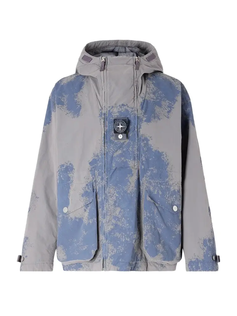 Stone Island Garment-Dyed Paint-Splattered Shell Hooded Parka - Men