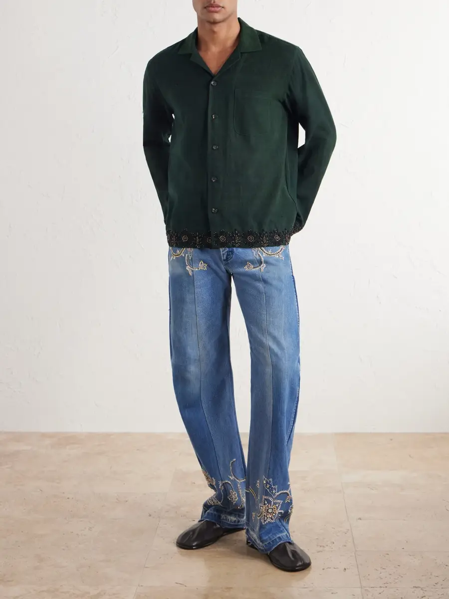 Kartik Research Camp-Collar Bead-Embellished Embroidered Cotton Shirt - Men | Thumbnail 2