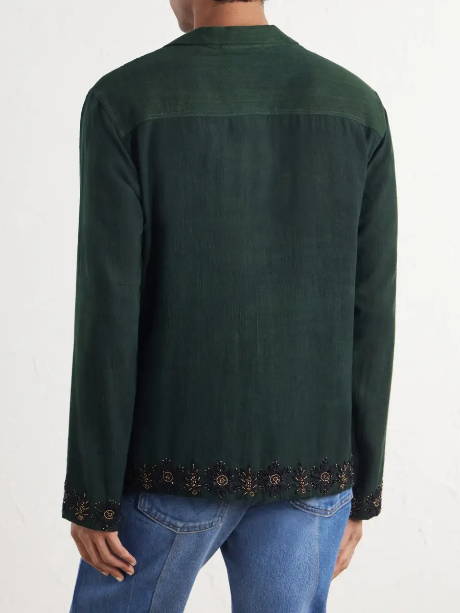 Kartik Research Camp-Collar Bead-Embellished Embroidered Cotton Shirt - Men | Thumbnail 4