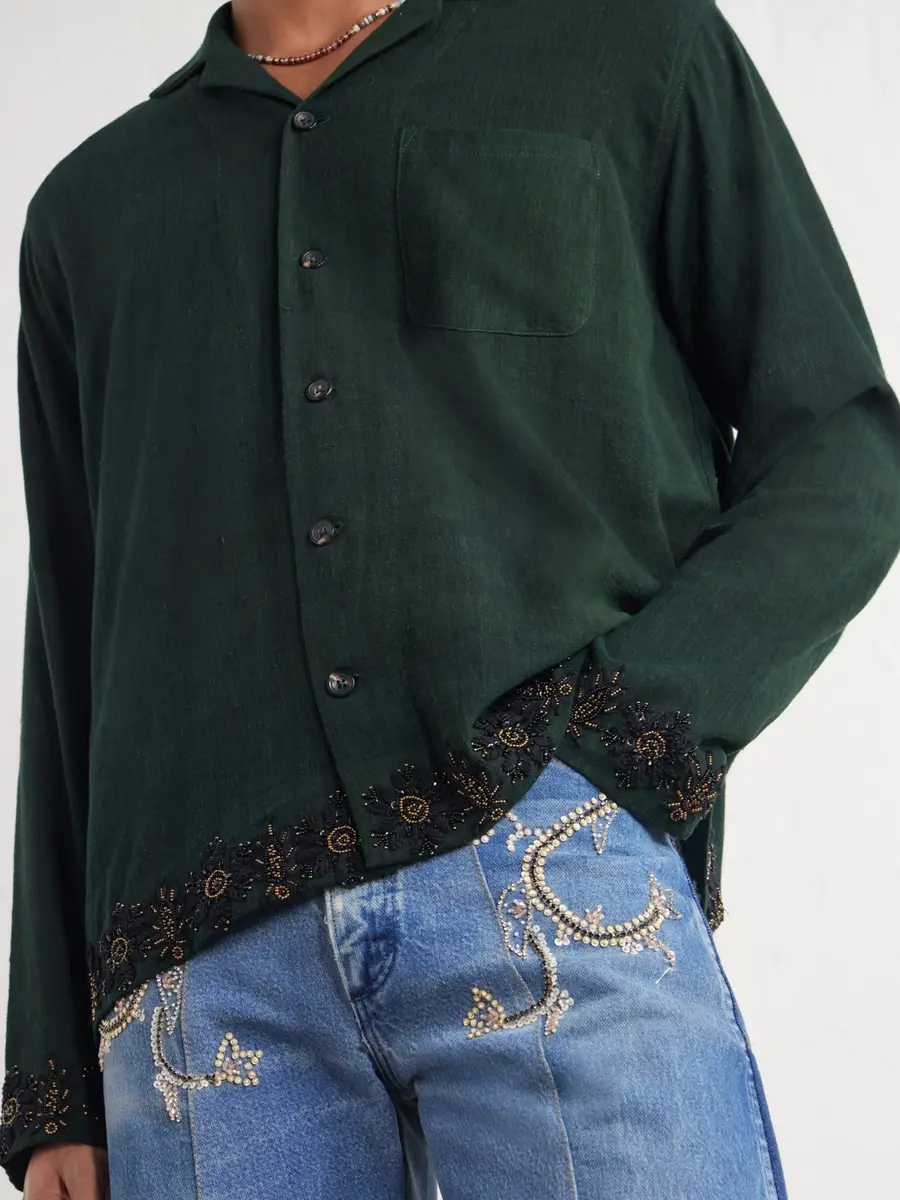 Kartik Research Camp-Collar Bead-Embellished Embroidered Cotton Shirt - Men | Thumbnail 5