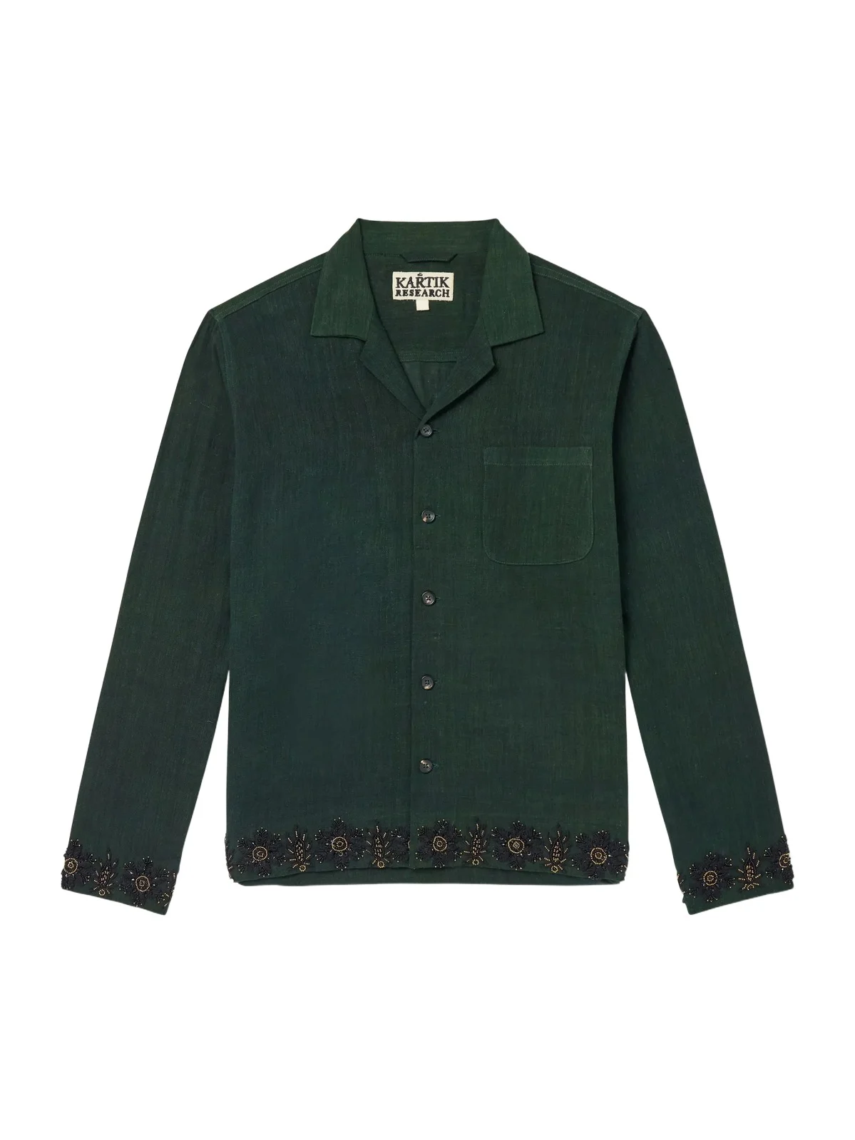 Camp-Collar Bead-Embellished Embroidered Cotton Shirt - Men