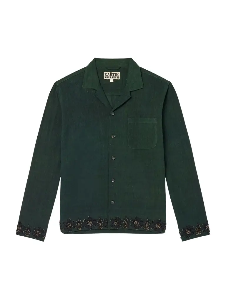 Kartik Research Camp-Collar Bead-Embellished Embroidered Cotton Shirt - Men