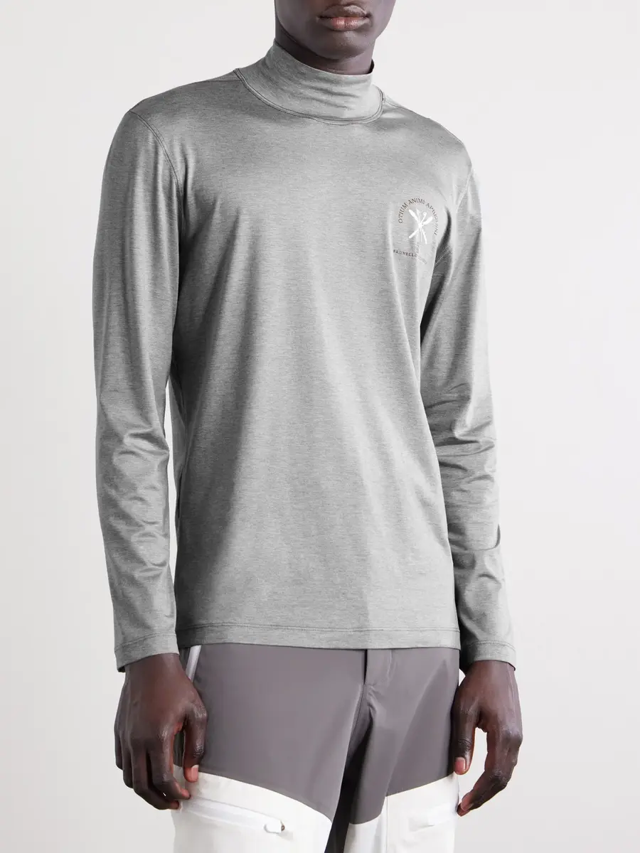 Brunello Cucinelli Logo-Print Silk-Blend Turtleneck Ski Base Layer - Men | Thumbnail 3