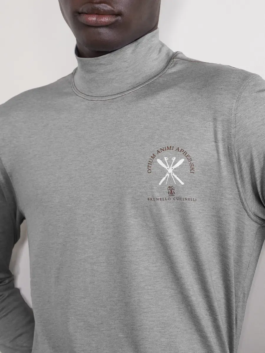 Brunello Cucinelli Logo-Print Silk-Blend Turtleneck Ski Base Layer - Men | Thumbnail 5