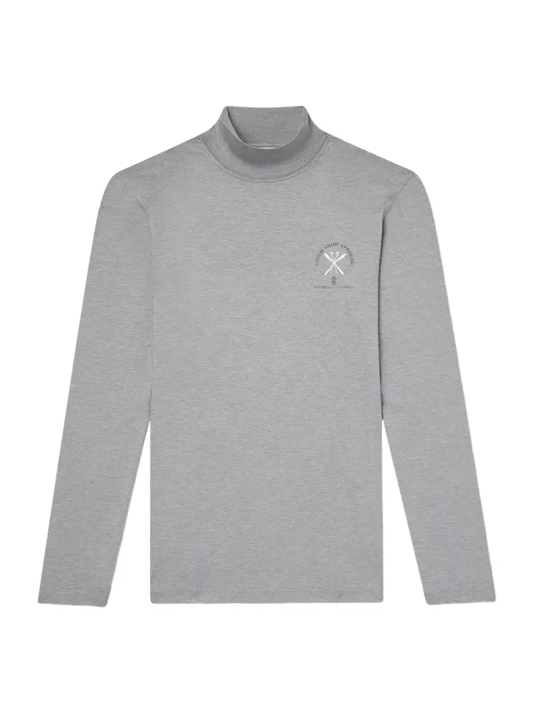 Brunello Cucinelli Logo-Print Silk-Blend Turtleneck Ski Base Layer - Men