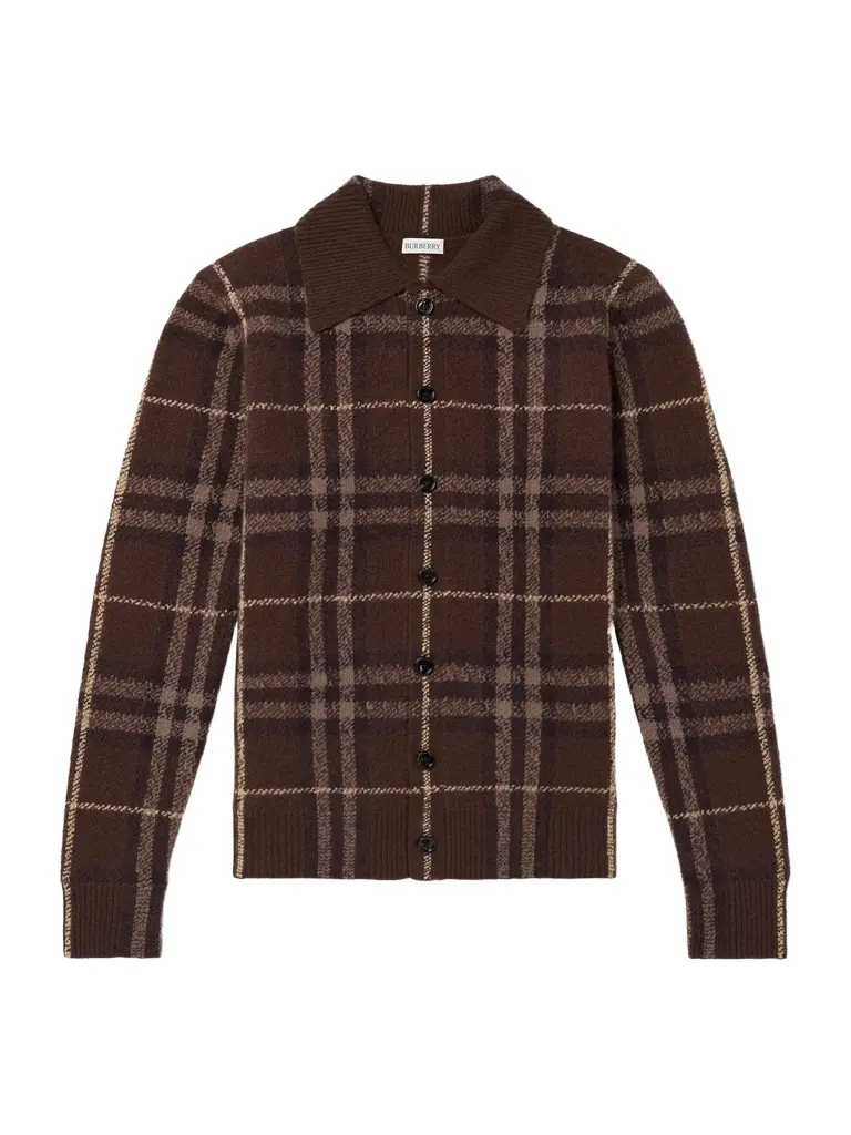 Burberry Checked Knitted Cashmere Polo Shirt - Men