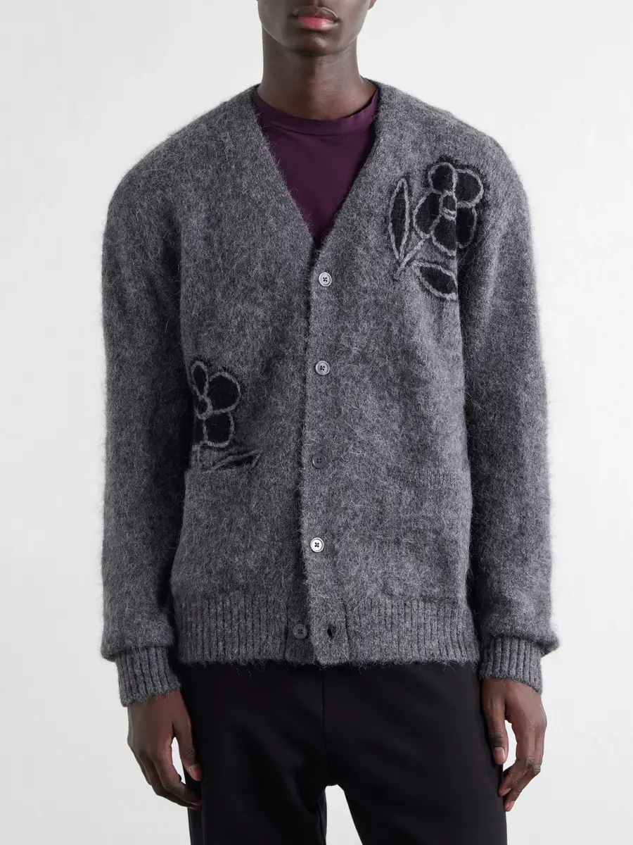 NN07 Kyle 60021 Embroidered Intarsia-Knit Brushed Alpaca-Blend Cardigan - Men | Thumbnail 3 NN07 Kyle 60021 Embroidered Intarsia-Knit Brushed Alpaca-Blend Cardigan - Men | Thumbnail 3