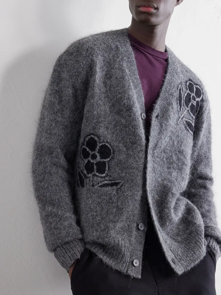 NN07 Kyle 60021 Embroidered Intarsia-Knit Brushed Alpaca-Blend Cardigan - Men | Thumbnail 5 NN07 Kyle 60021 Embroidered Intarsia-Knit Brushed Alpaca-Blend Cardigan - Men | Thumbnail 5