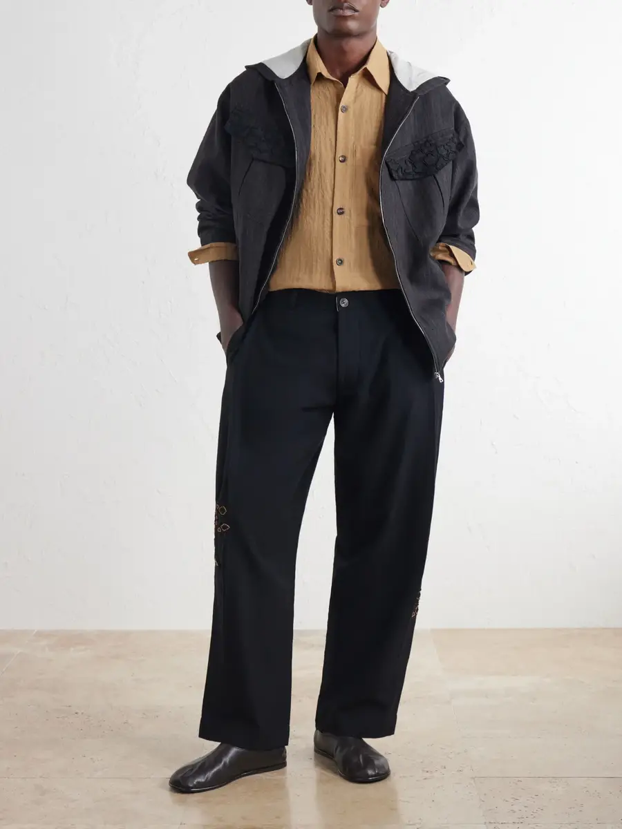Kartik Research Straight-Leg Pleated Bead-Embroidered Wool Trousers - Men | Thumbnail 2 Kartik Research Straight-Leg Pleated Bead-Embroidered Wool Trousers - Men | Thumbnail 2