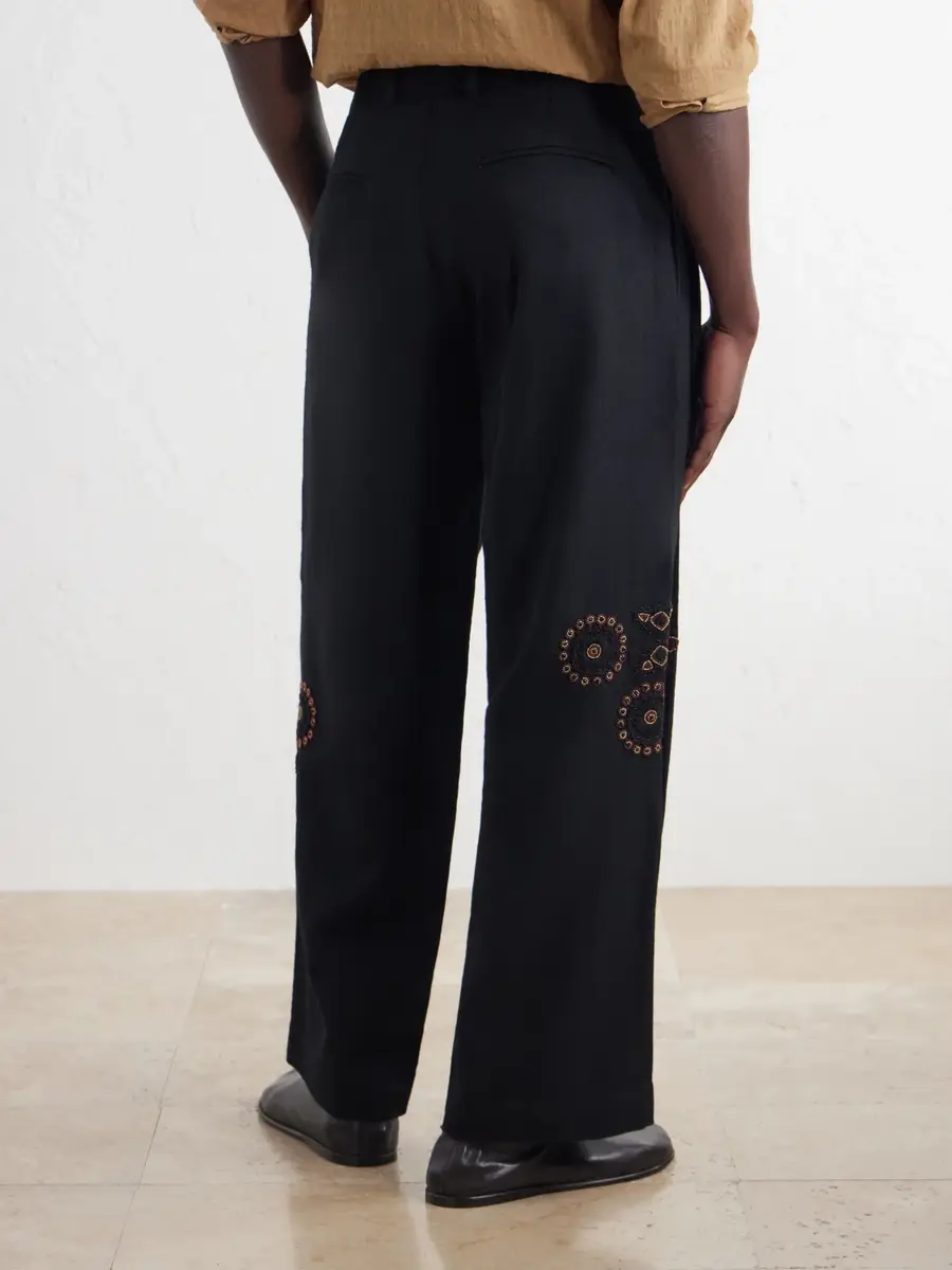 Kartik Research Straight-Leg Pleated Bead-Embroidered Wool Trousers - Men | Thumbnail 4 Kartik Research Straight-Leg Pleated Bead-Embroidered Wool Trousers - Men | Thumbnail 4