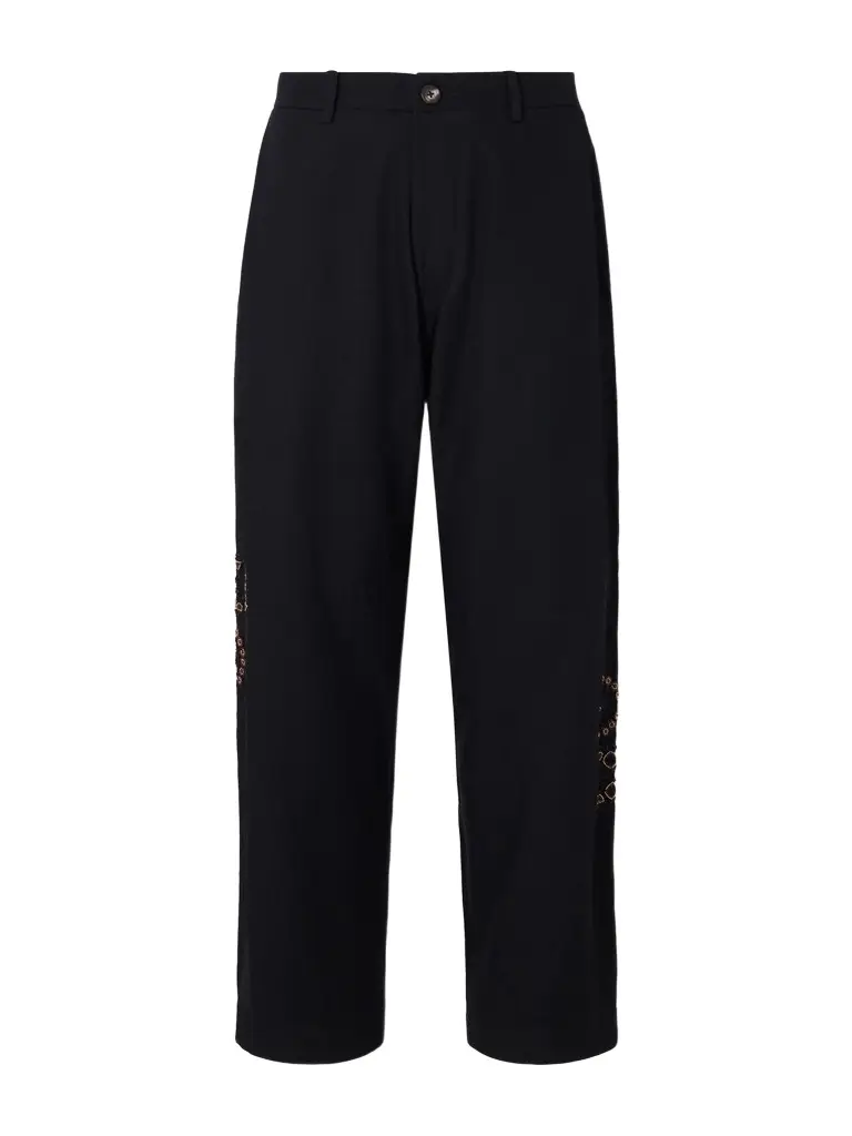 Straight-Leg Pleated Bead-Embroidered Wool Trousers - Men Straight-Leg Pleated Bead-Embroidered Wool Trousers - Men