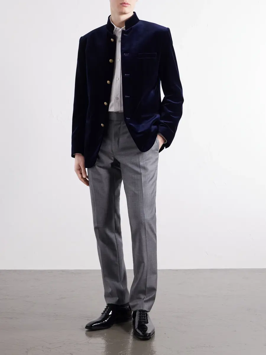 Favourbrook Nehru Cotton-Velvet Blazer - Men | Thumbnail 2