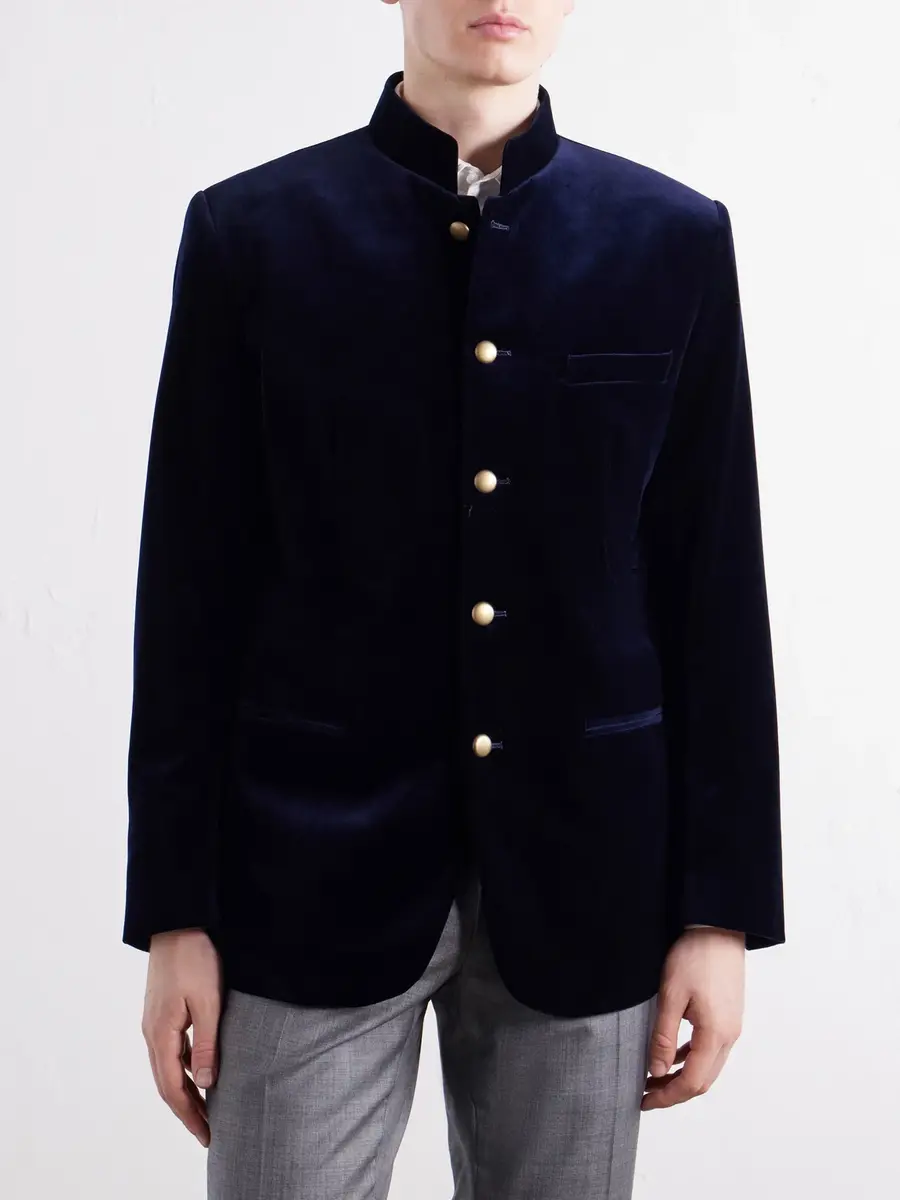 Favourbrook Nehru Cotton-Velvet Blazer - Men | Thumbnail 3