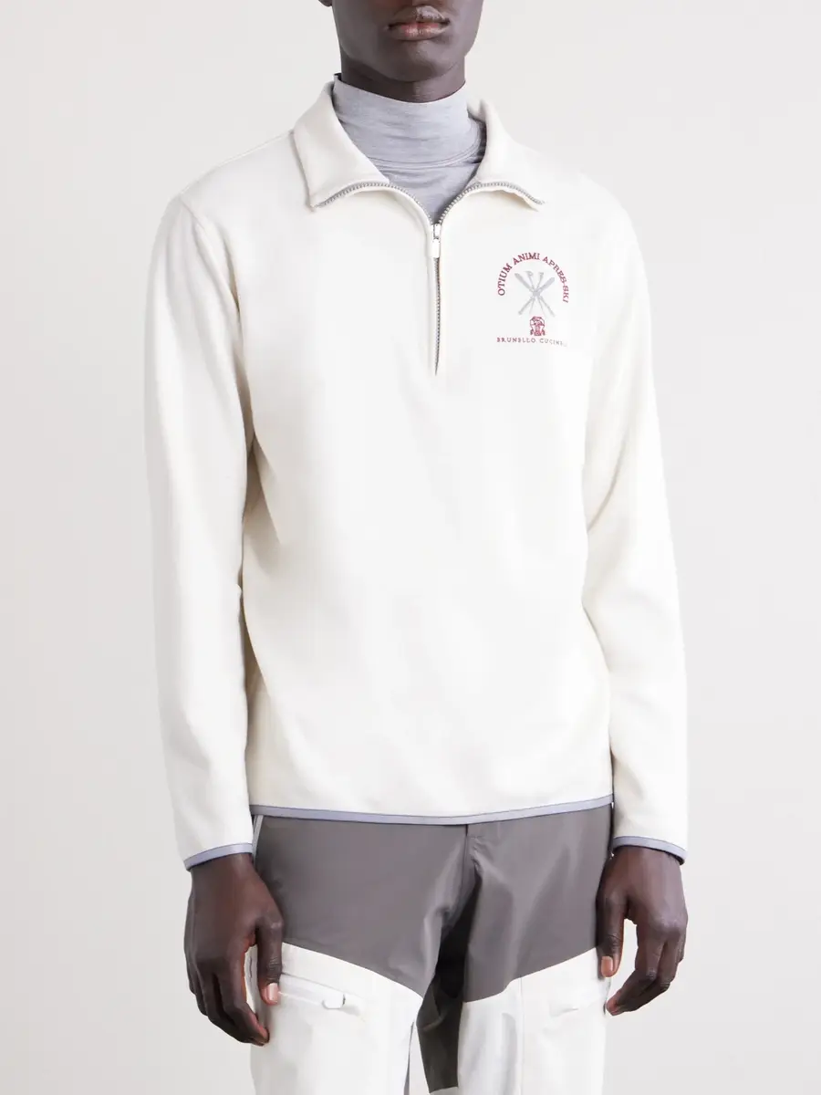 Brunello Cucinelli Logo-Embroidered Cashmere-Blend Half-Zip Ski Mid Layer - Men | Thumbnail 3