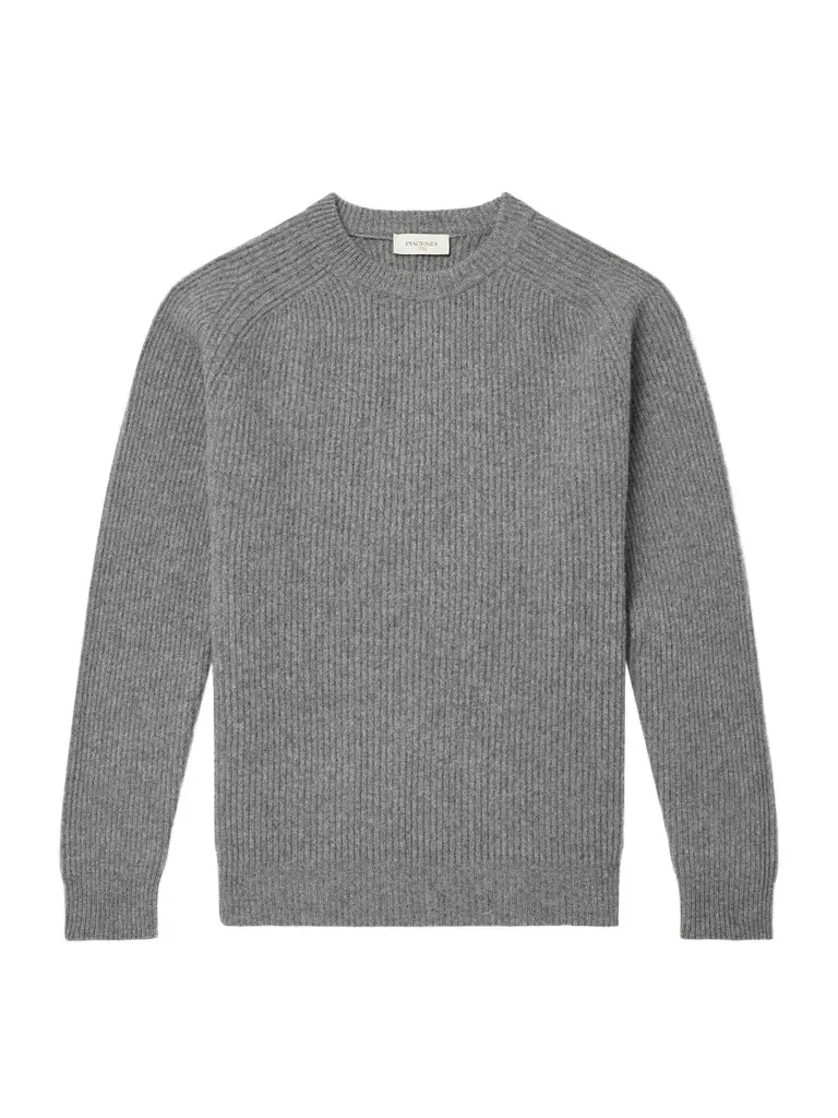 Ribbed Wool and Cashmere-Blend Sweater - Men Ribbed Wool and Cashmere-Blend Sweater - Men