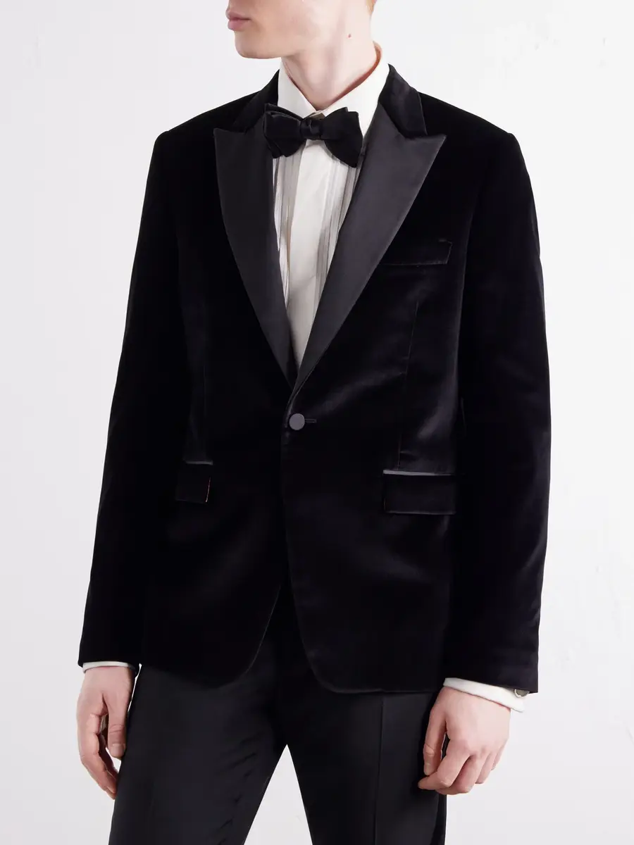 Paul Smith Satin-Trimmed Cotton-Velvet Tuxedo Jacket - Men | Thumbnail 3 Paul Smith Satin-Trimmed Cotton-Velvet Tuxedo Jacket - Men | Thumbnail 3