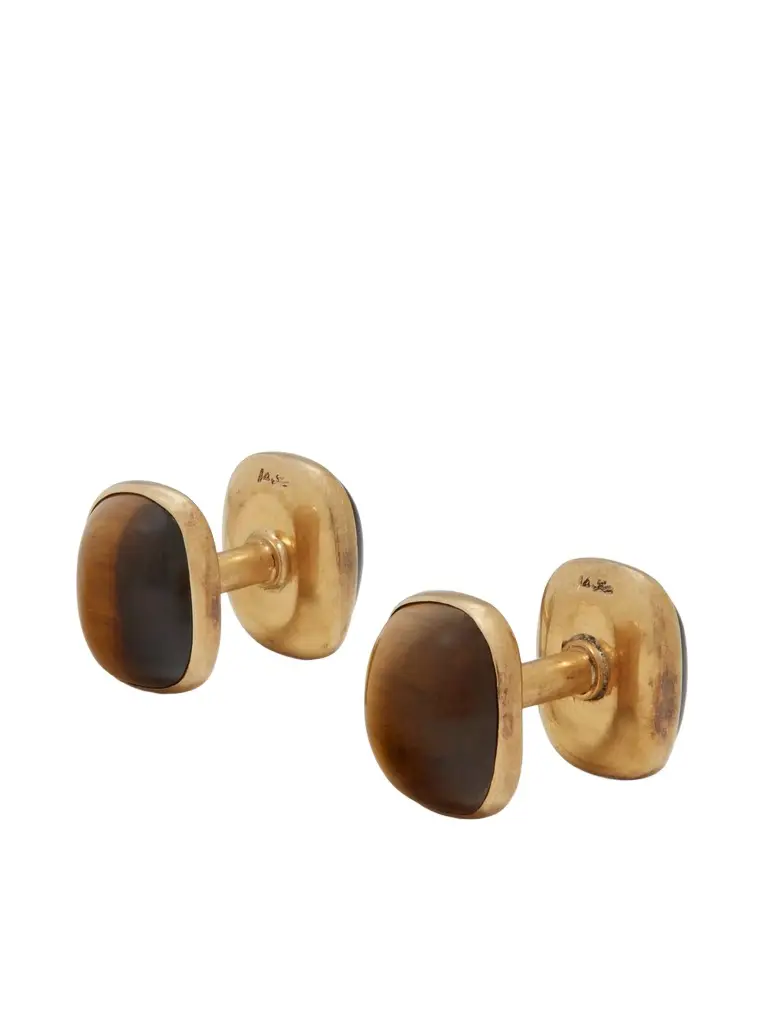 Vintage 1960s 14-Karat Gold Tiger's Eye Cufflinks - Men Vintage 1960s 14-Karat Gold Tiger's Eye Cufflinks - Men