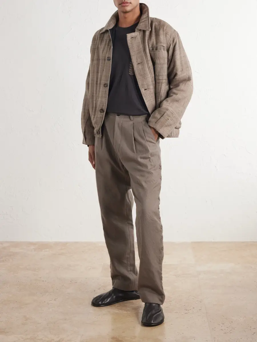 Kartik Research Embroidered Pleated Straight-Leg Wool-Canvas Trousers - Men | Thumbnail 2 Kartik Research Embroidered Pleated Straight-Leg Wool-Canvas Trousers - Men | Thumbnail 2