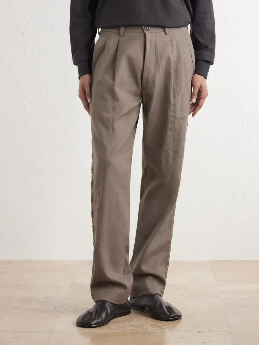 Kartik Research Embroidered Pleated Straight-Leg Wool-Canvas Trousers - Men | Thumbnail 3 Kartik Research Embroidered Pleated Straight-Leg Wool-Canvas Trousers - Men | Thumbnail 3