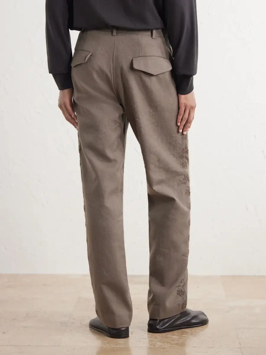 Kartik Research Embroidered Pleated Straight-Leg Wool-Canvas Trousers - Men | Thumbnail 4 Kartik Research Embroidered Pleated Straight-Leg Wool-Canvas Trousers - Men | Thumbnail 4