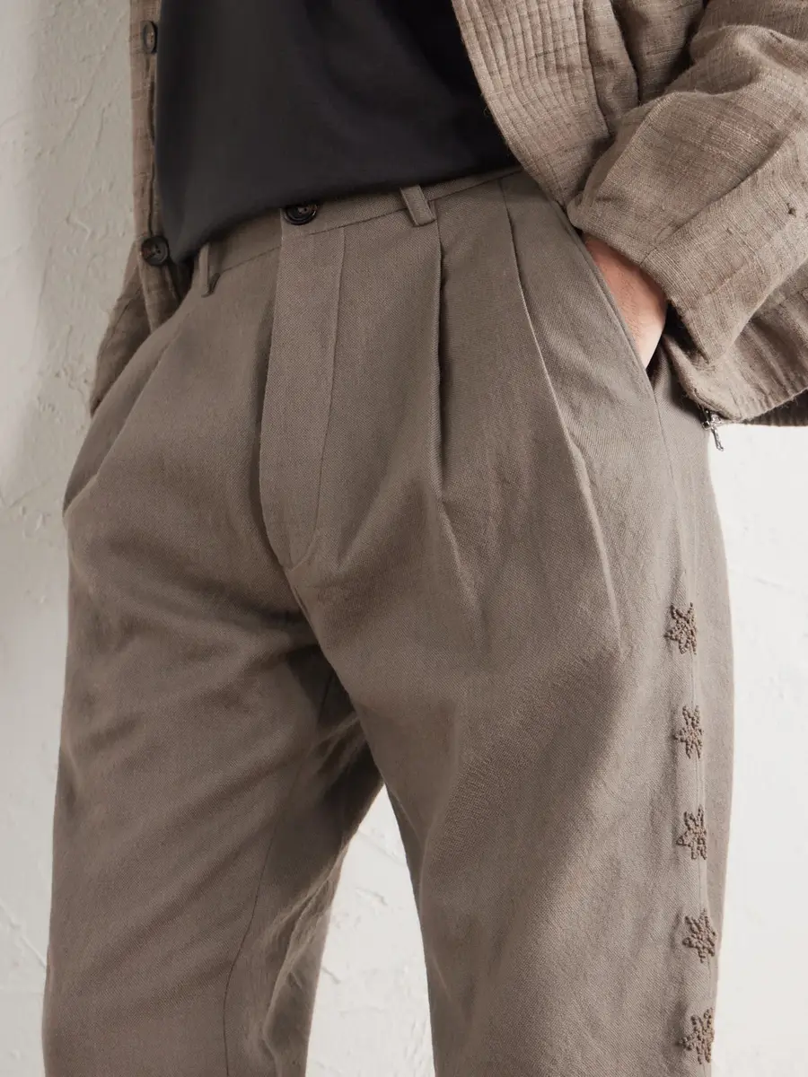 Kartik Research Embroidered Pleated Straight-Leg Wool-Canvas Trousers - Men | Thumbnail 5 Kartik Research Embroidered Pleated Straight-Leg Wool-Canvas Trousers - Men | Thumbnail 5