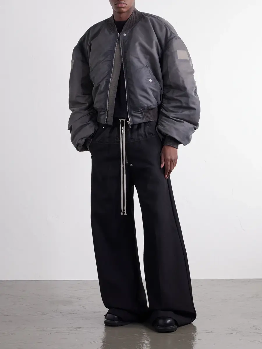 Rick Owens Bela Wide-Leg Satin-Trimmed Virgin Wool-Whipcord Drawstring Trousers - Men | Thumbnail 2 Rick Owens Bela Wide-Leg Satin-Trimmed Virgin Wool-Whipcord Drawstring Trousers - Men | Thumbnail 2