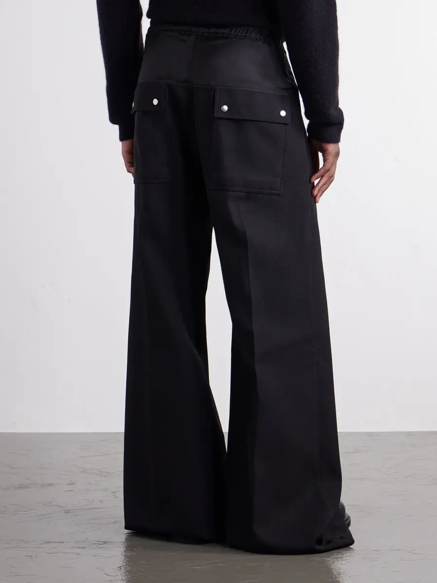 Rick Owens Bela Wide-Leg Satin-Trimmed Virgin Wool-Whipcord Drawstring Trousers - Men | Thumbnail 4 Rick Owens Bela Wide-Leg Satin-Trimmed Virgin Wool-Whipcord Drawstring Trousers - Men | Thumbnail 4